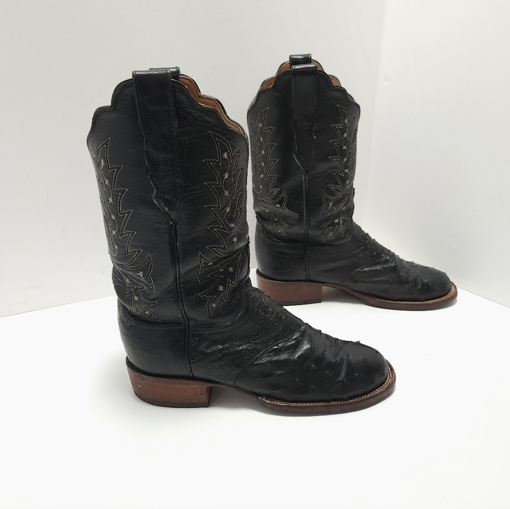 Lucchese 2000 Womens Ostrich Cowboy Boots Size 8.5 B Black Exotic - Picture 4 of 11
